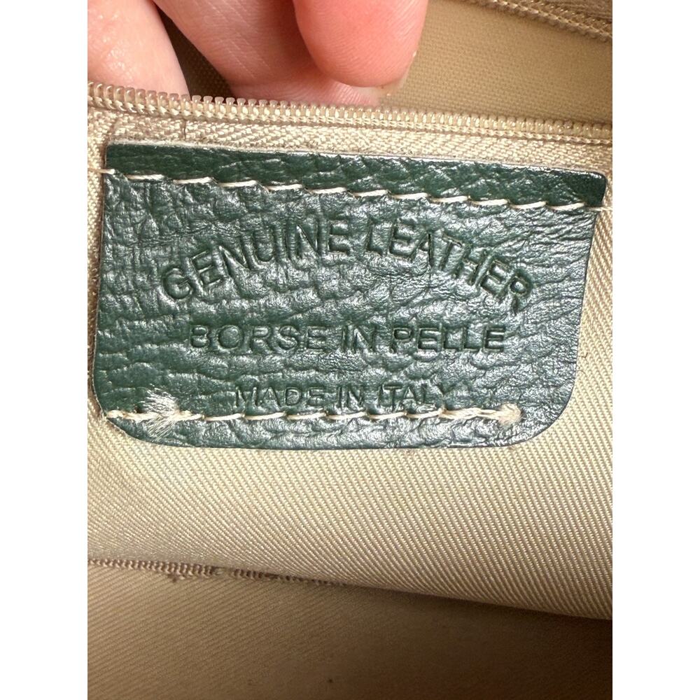 Borse In Pelle Italian Dark Green Pebbled Leather Crossbody Bag w/Guitar Strap - Picture 8 of 12